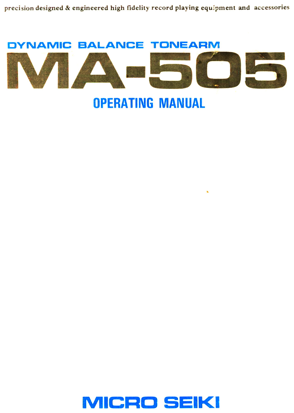 Micro Seiki MA-505 Owners manual