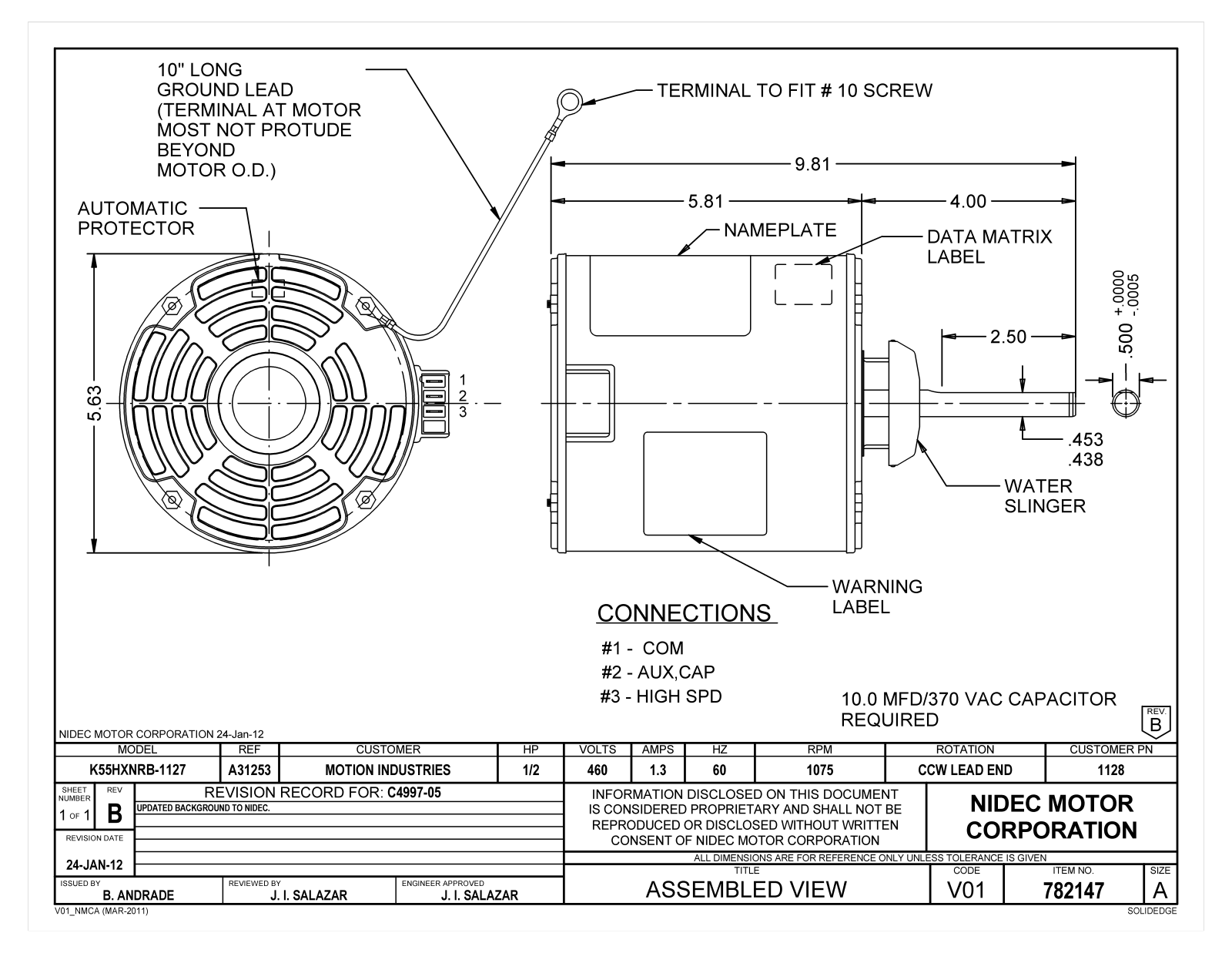 US Motors 1128 Dimensional Sheet