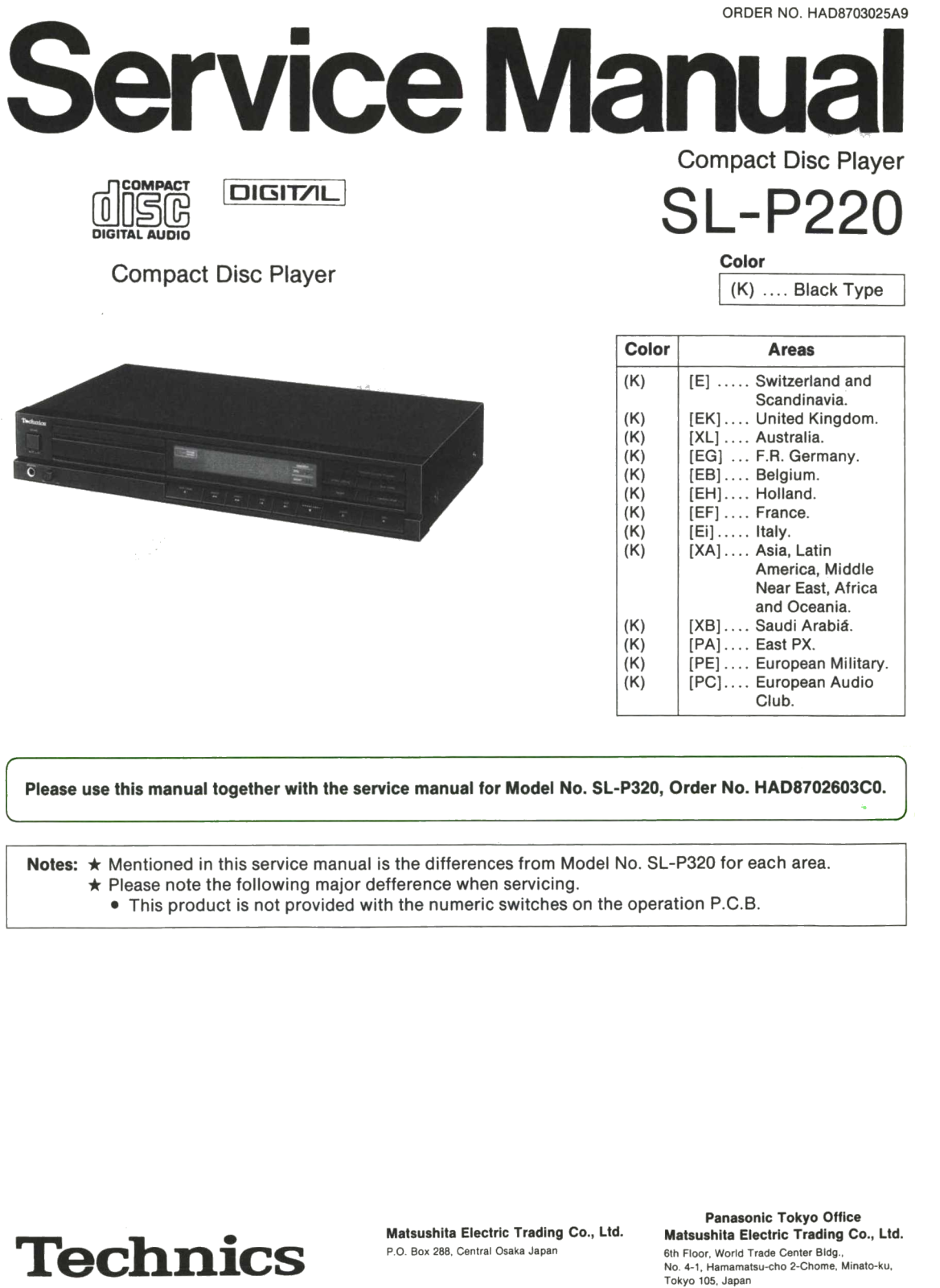 Technics SL-P-220 Service Manual