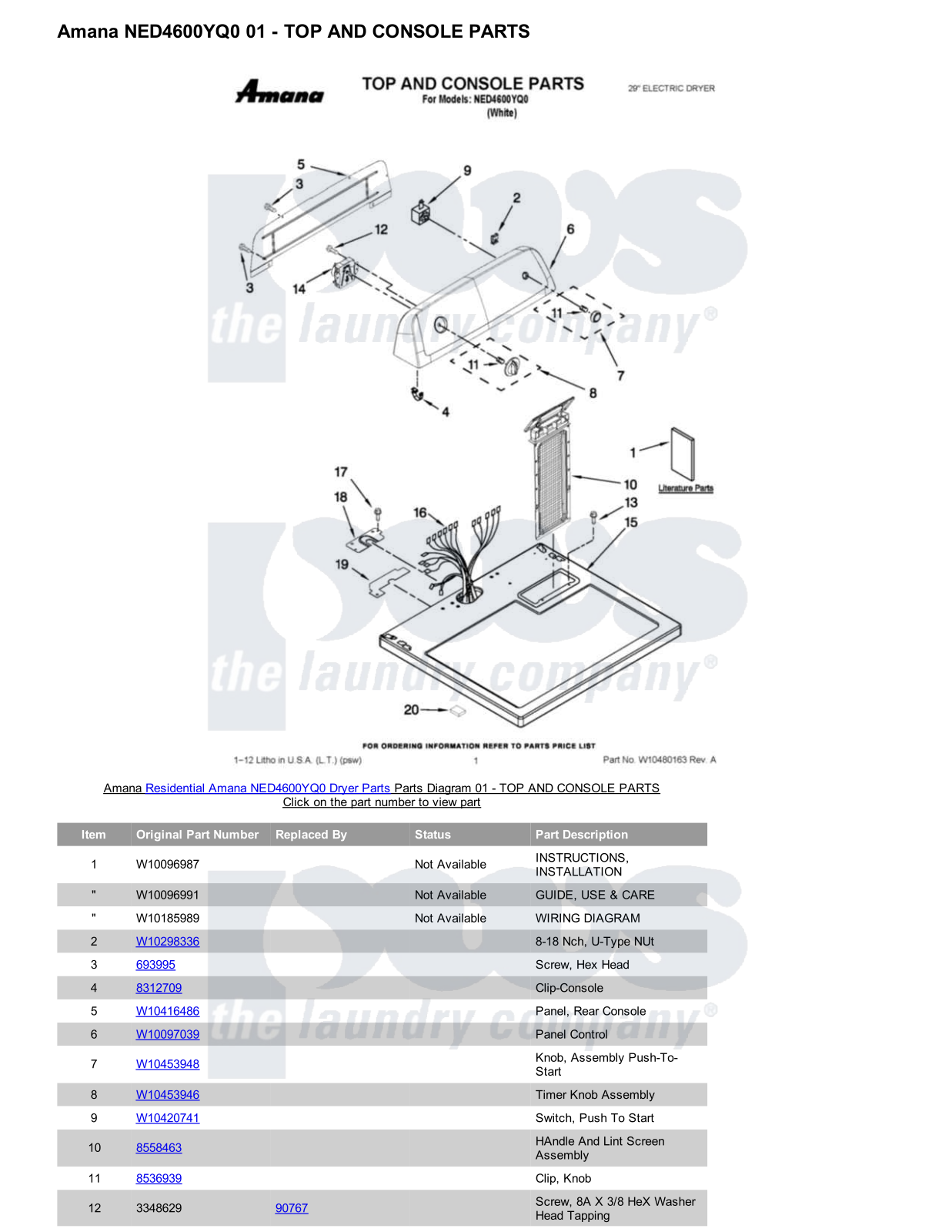 Amana NED4600YQ0 Parts Diagram