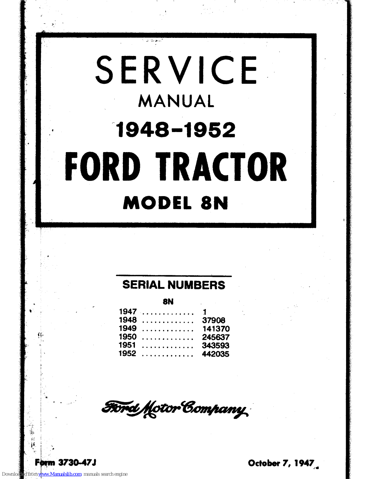 Ford 8N 1948-1952 Service Manual