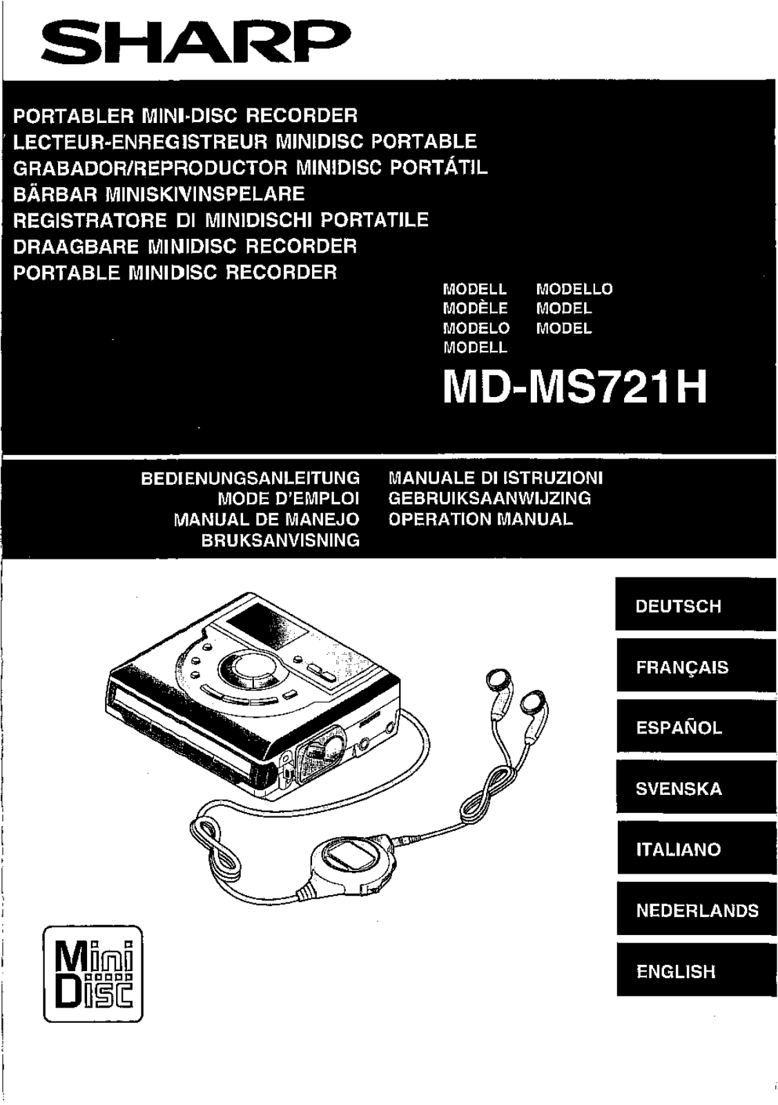 Sharp MD-MS721H User Manual