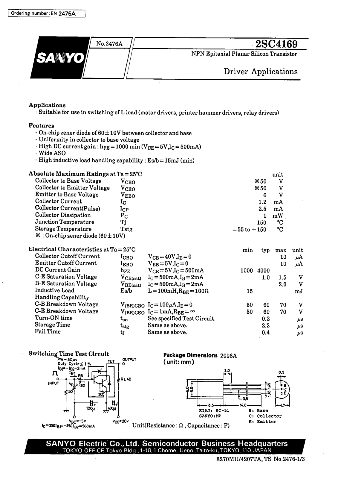 SANYO 2SC4169 Datasheet