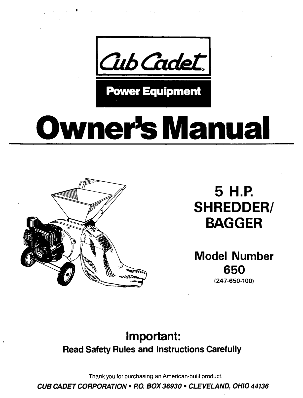 Cub Cadet 650 User Manual