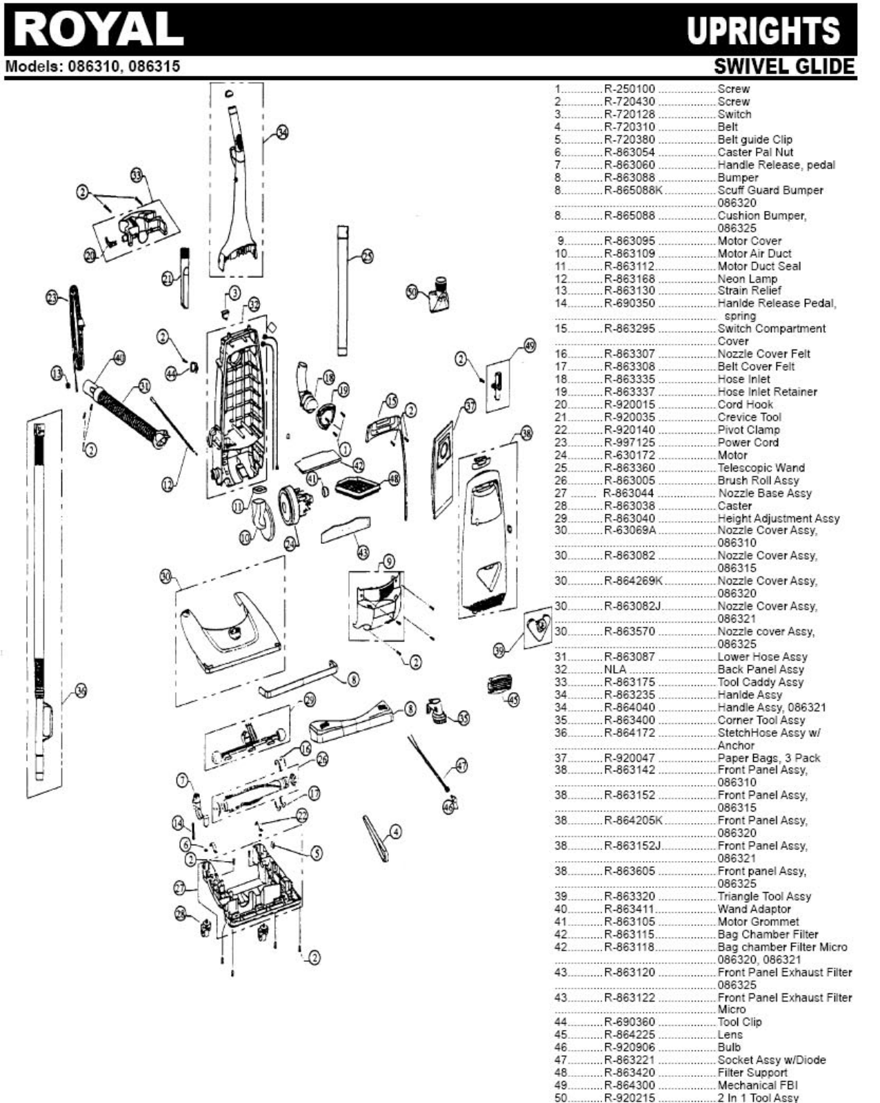 Royal 086315 Parts List