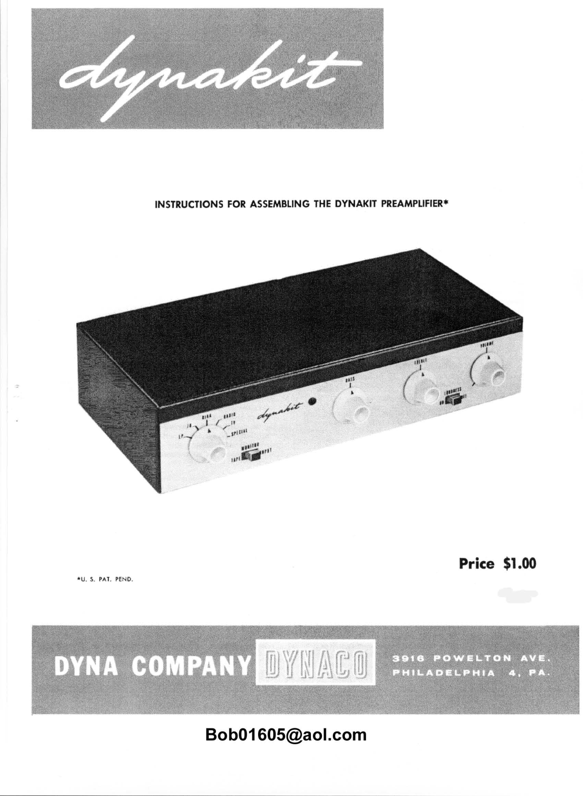 Dynaco Preamp 1, Dynakit Preamplifier Service manual