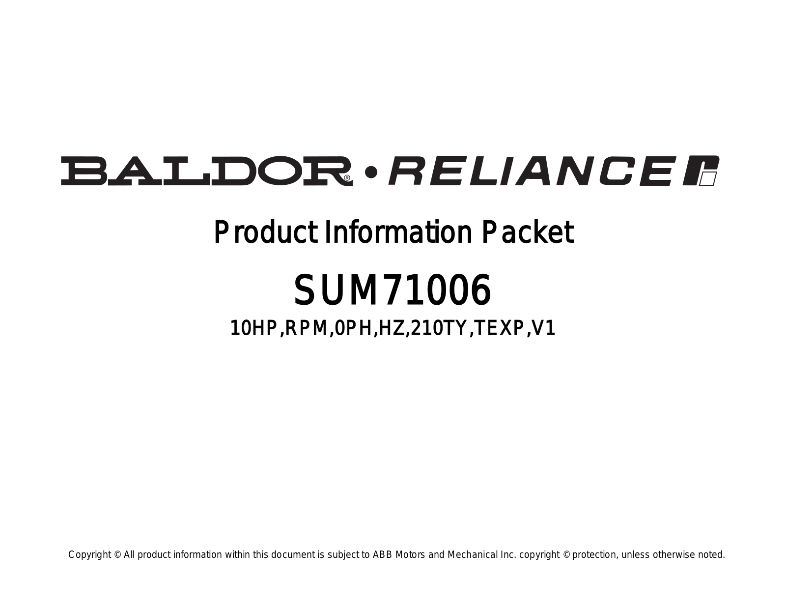 Baldor SUM71006 Product Information Sheet