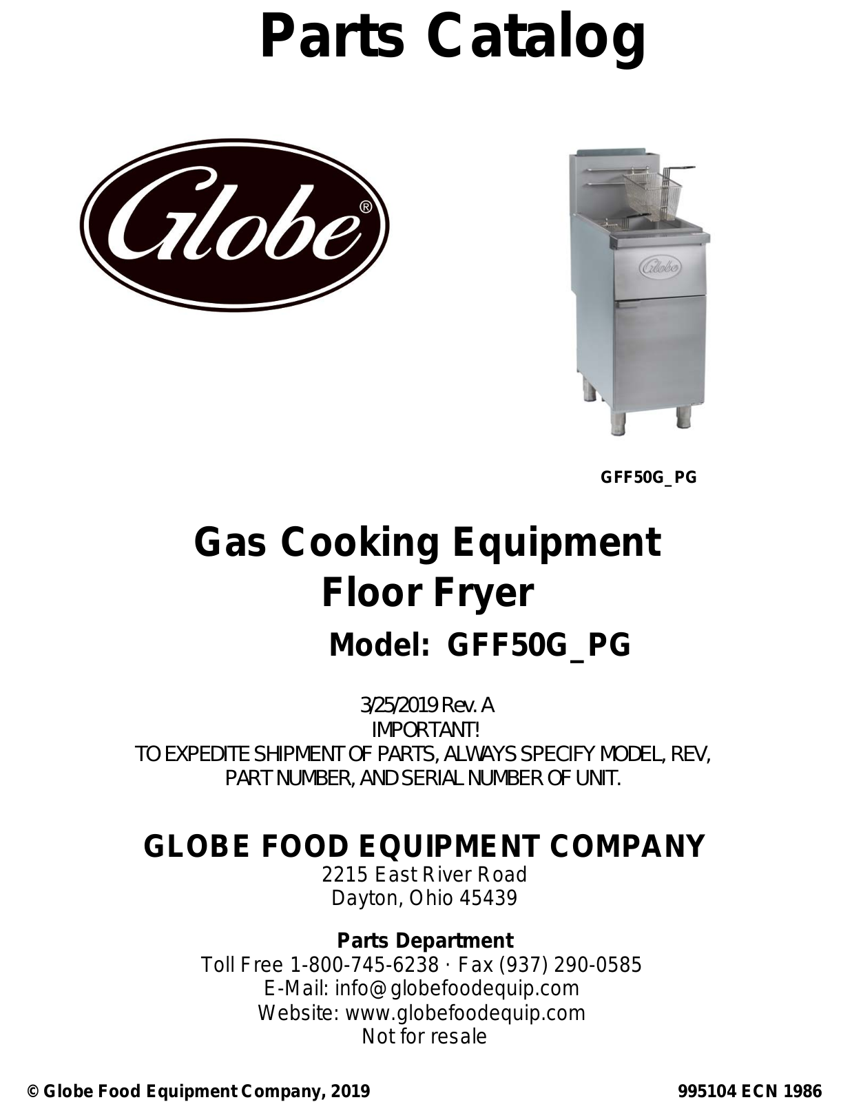 Globe GFF50G-PG Parts Manual