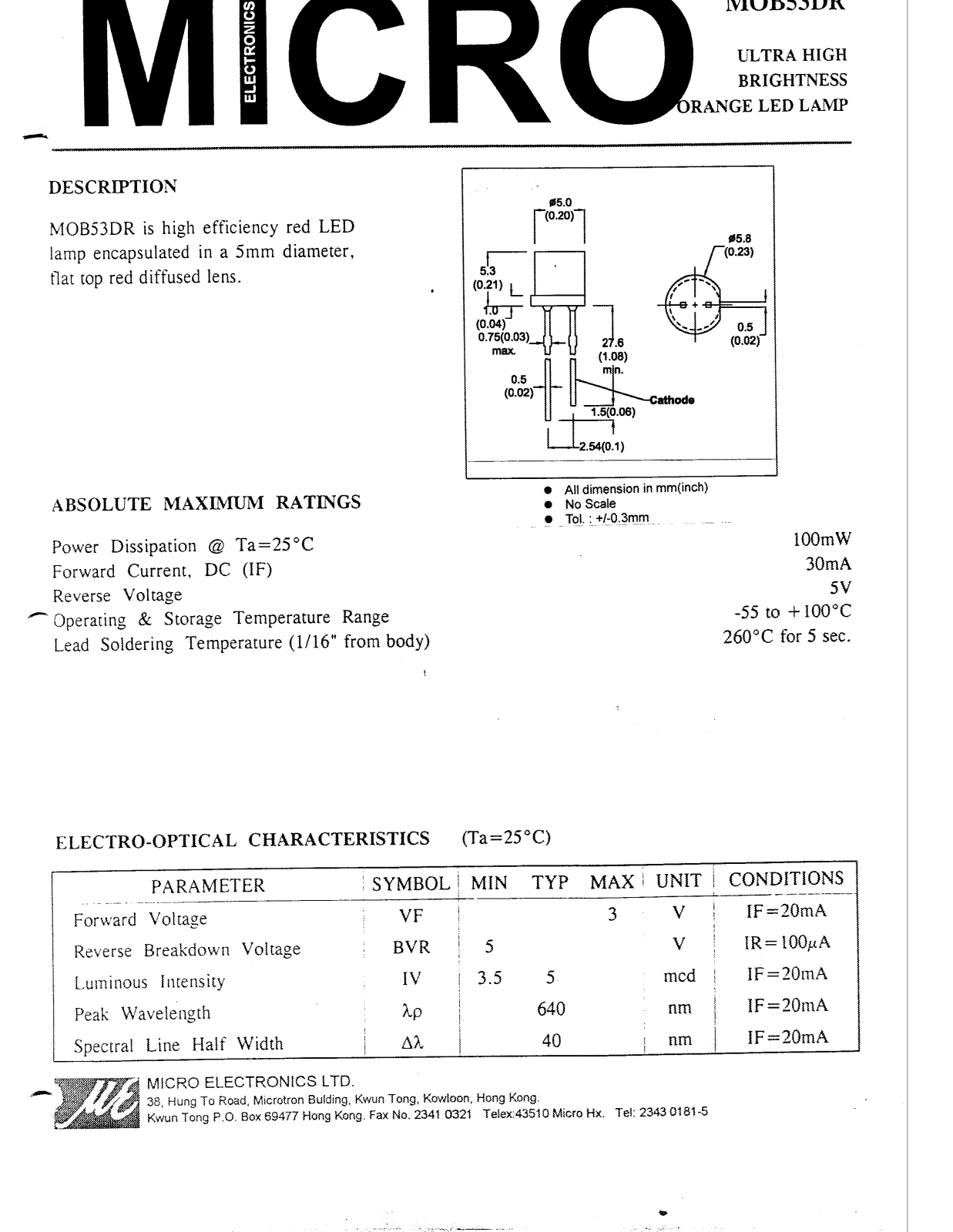 MICRO MOB53DR Datasheet