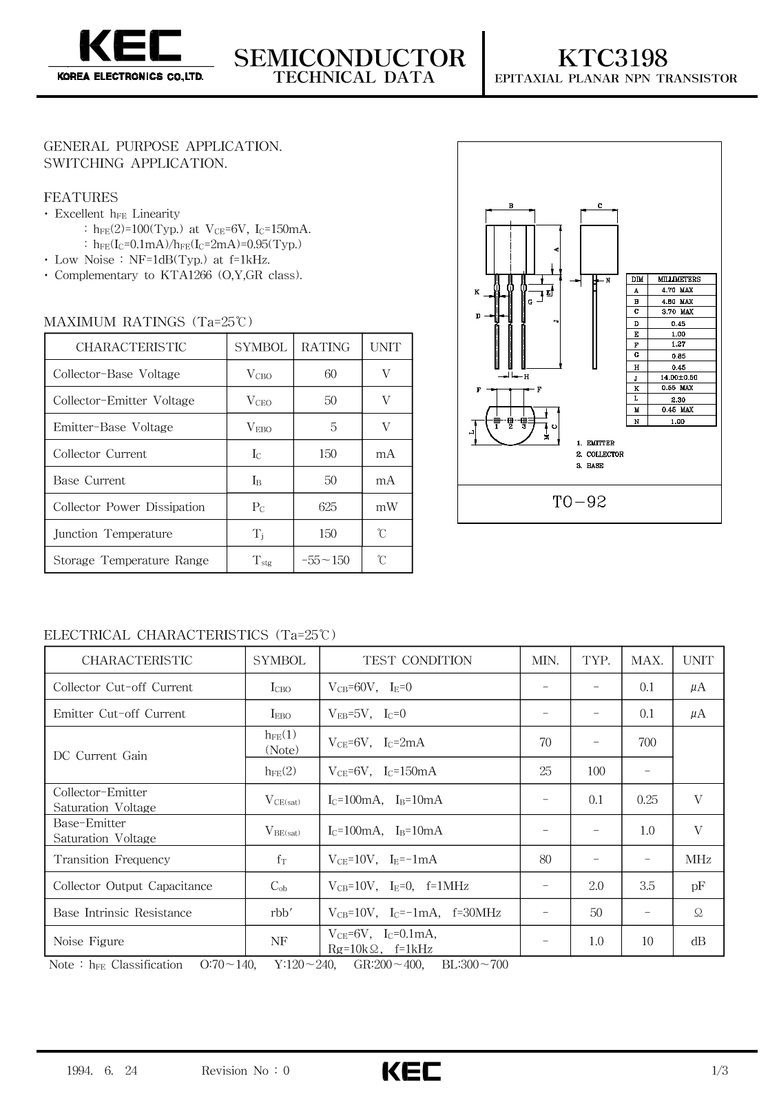 KEC KTC3198 Datasheet