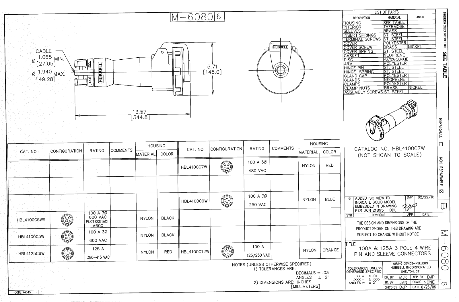 Hubbell HBL4100C5W Reference Drawing