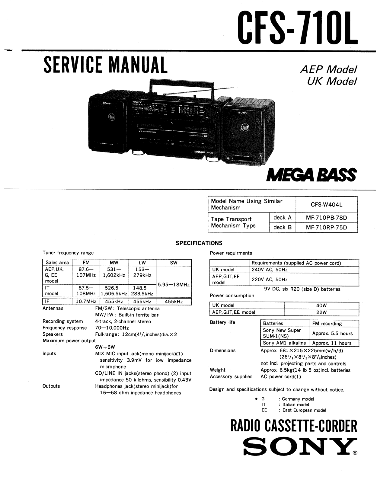 Sony CFS-710-L Service manual