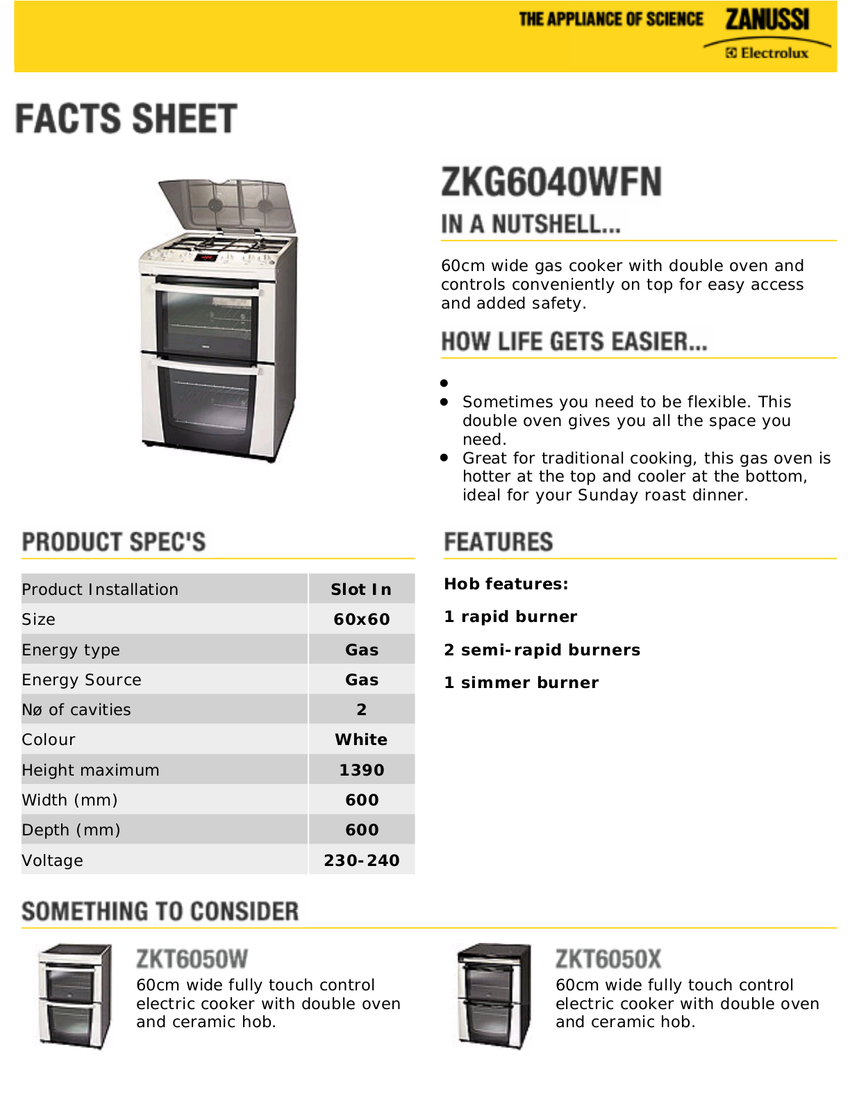 Zanussi ZKG6040WFN User Manual