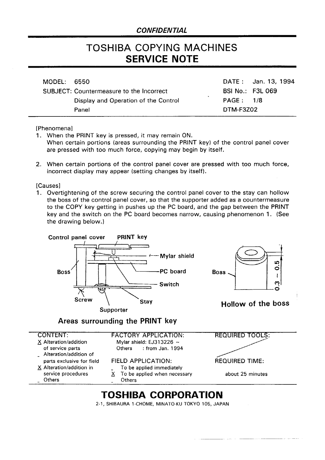 Toshiba f3l069 Service Note