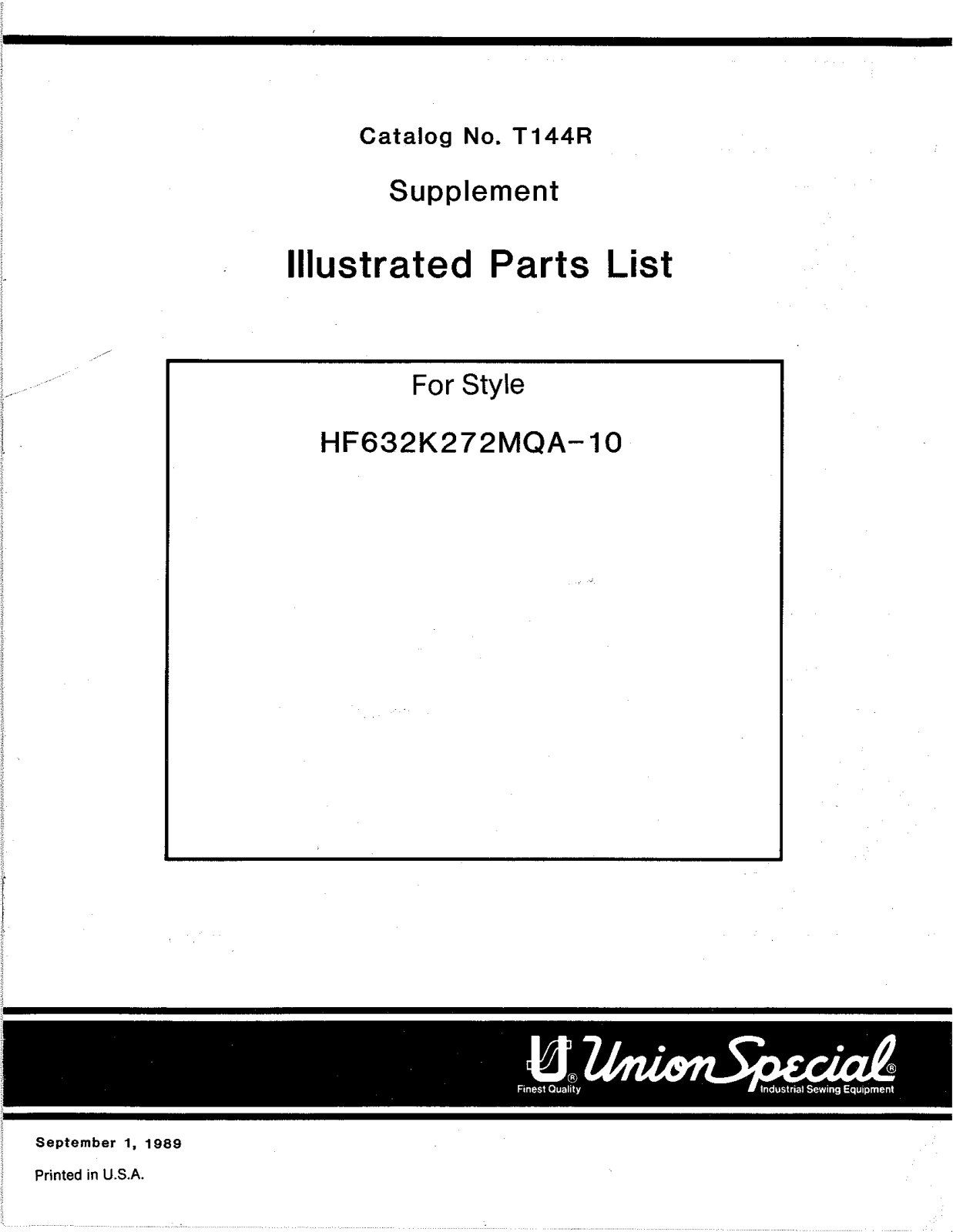 Union Special HF632K272MQA10 Parts List