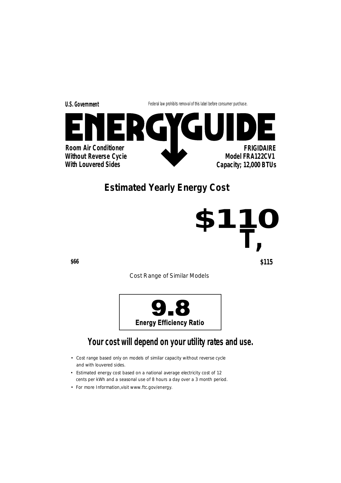 FRIGIDAIRE FRA122CV1 User Manual