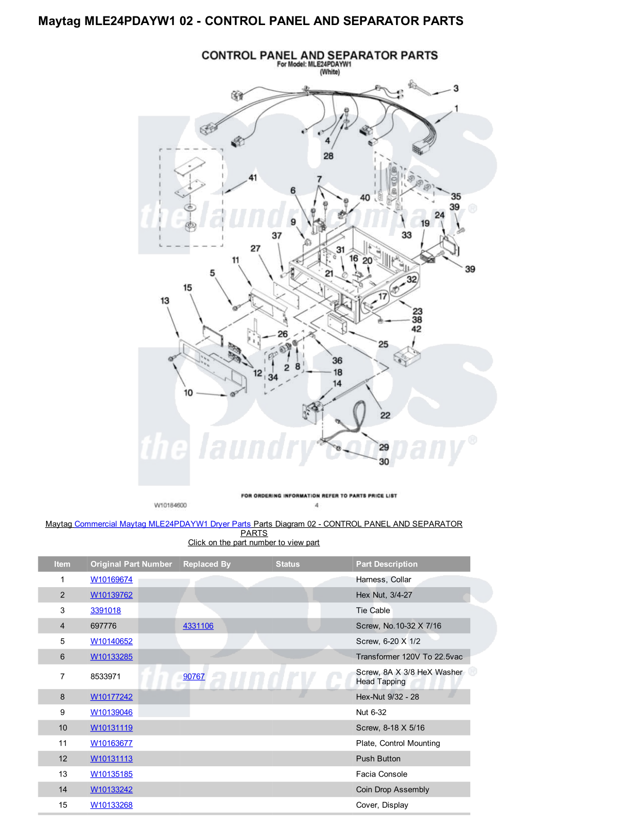 Maytag MLE24PDAYW1 Parts Diagram