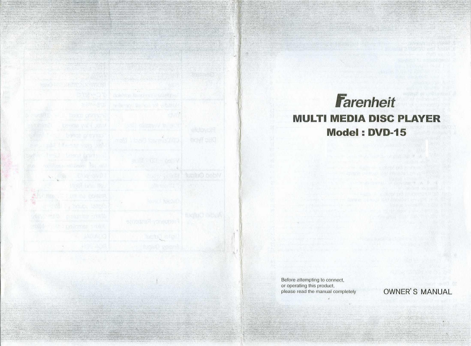 Farenheit Technologies DVD-15 User Manual