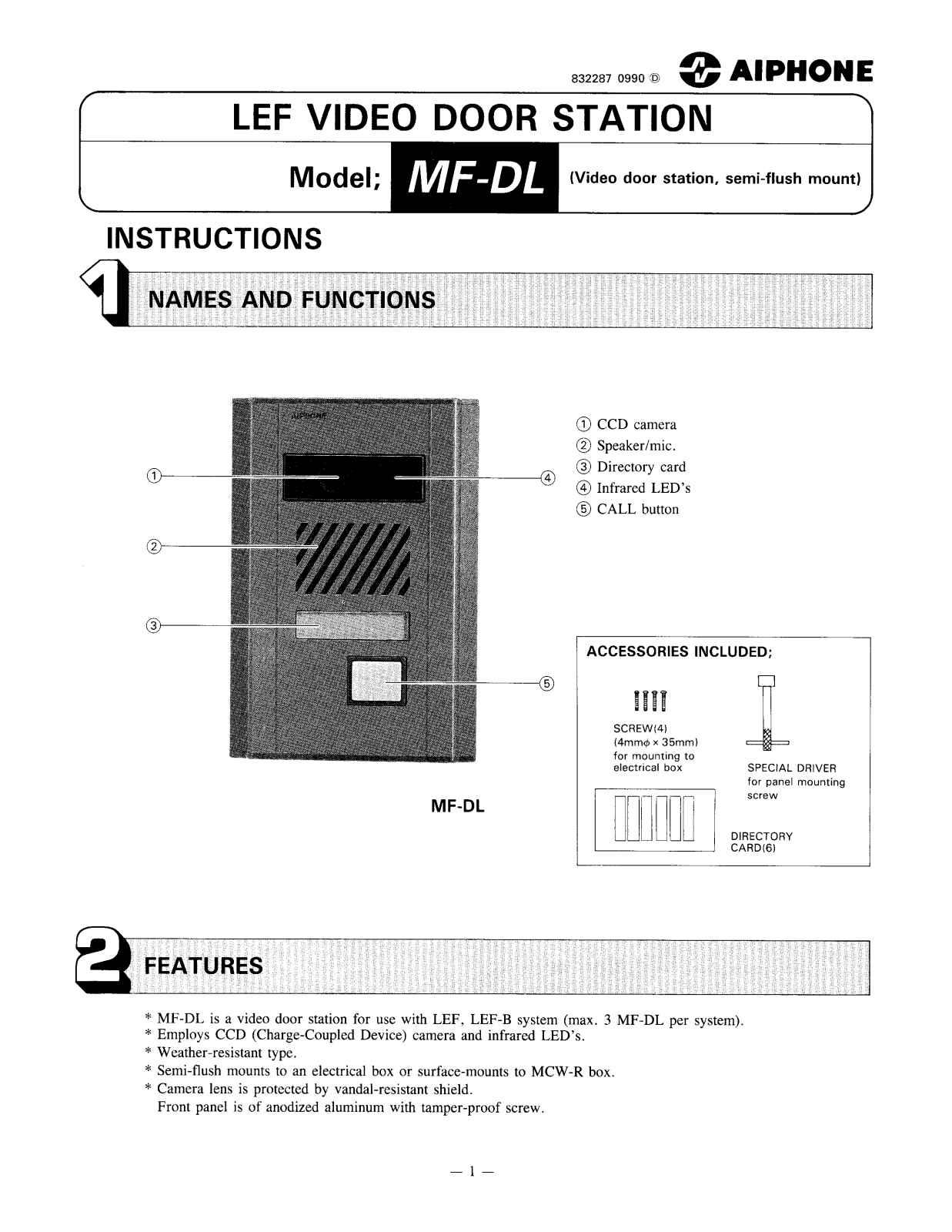 Aiphone MF-DL User Manual