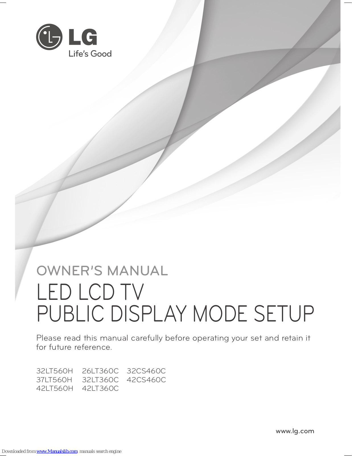 LG 32LT560H, 32LT360C, 42LT360C, 32CS460C, 42CS460C Owner's Manual