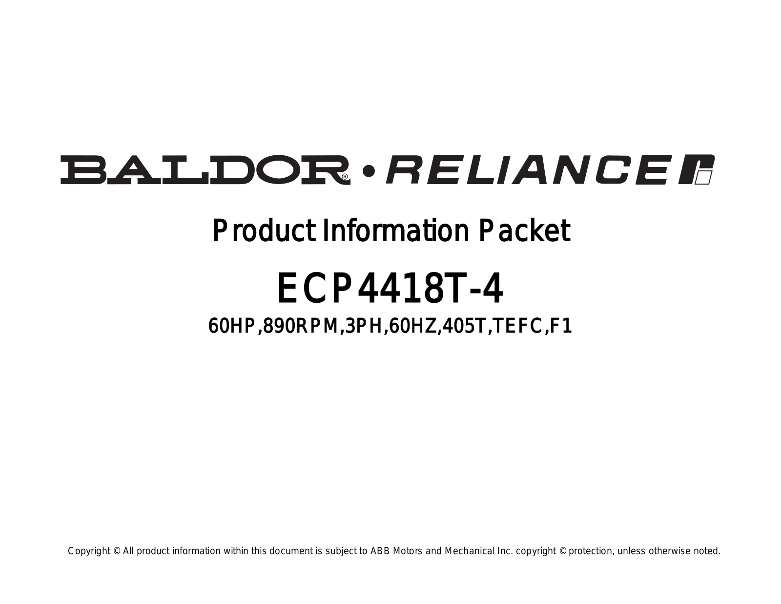 Baldor ECP4418T-4 Product Information Sheet