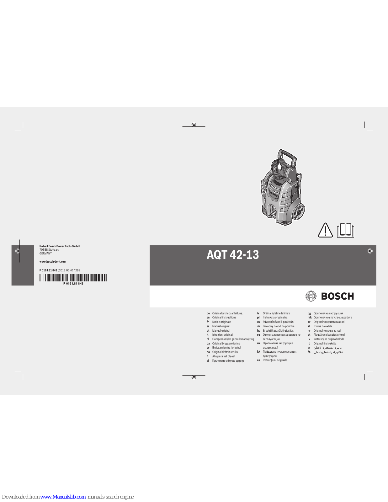 Bosch AQT 42-13, AdvancedAquatak 150, AdvancedAquatak 160 Original Instructions Manual