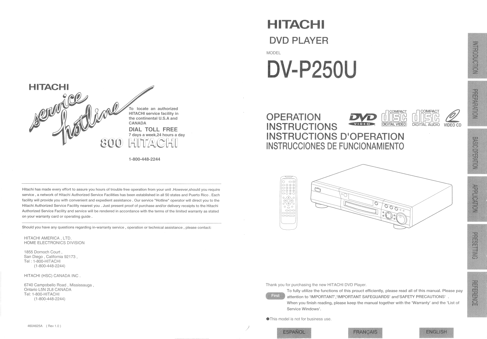 Hitachi DV-P250U Instruction Manual