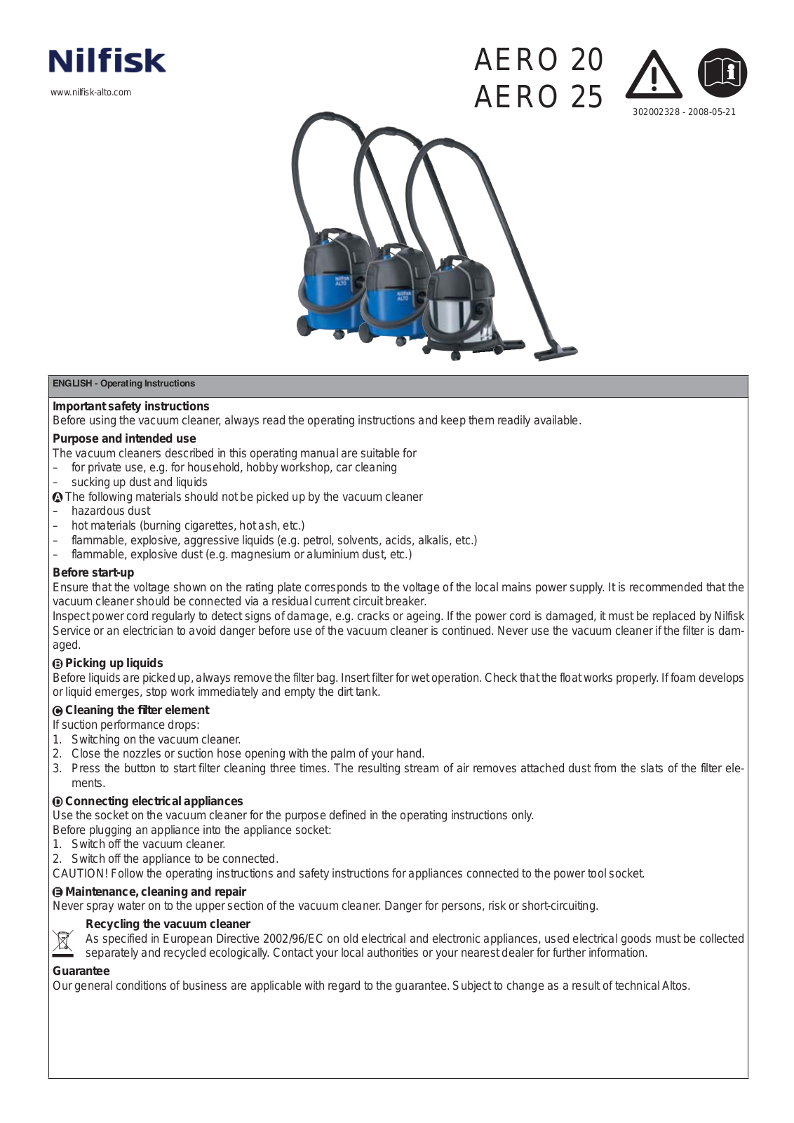 Nilfisk Aero 25, Aero 20 User Manual