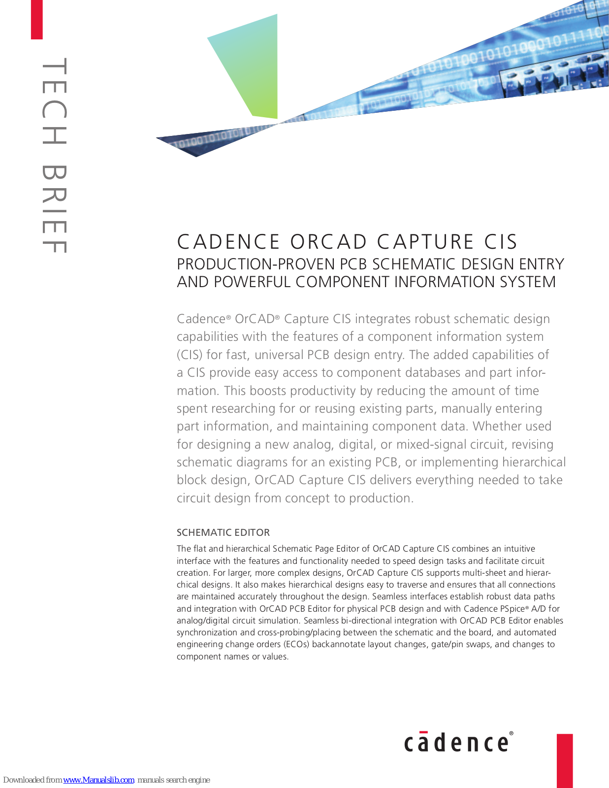 Cadence ORCAD CAPTURE CIS - TECH BRIEF, ORCAD CAPTURE CIS User Manual