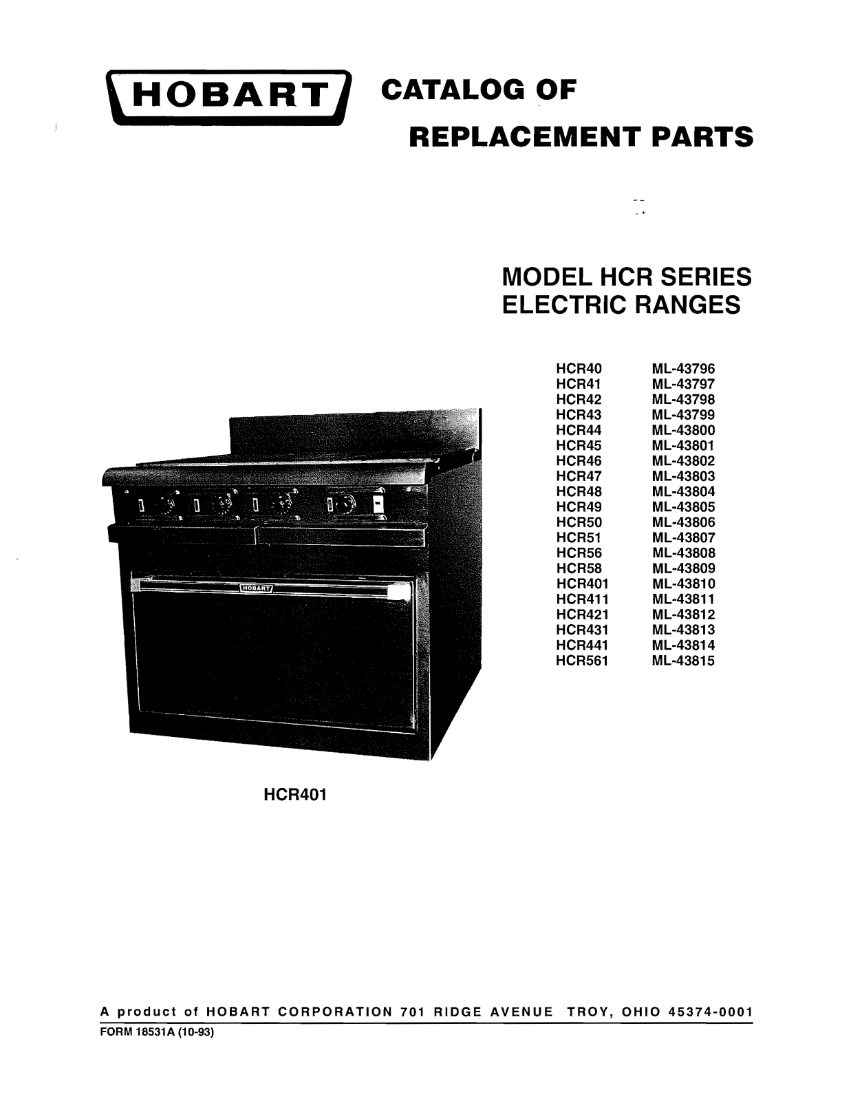 Hobart HCR50 Parts List