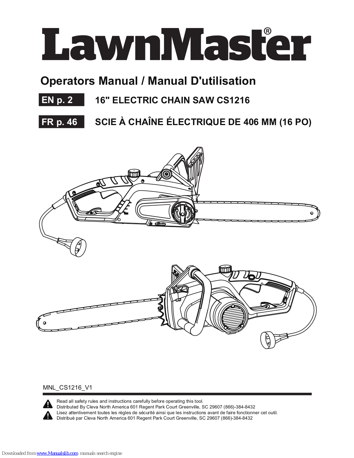 LawnMaster CS1216 Operator's Manual