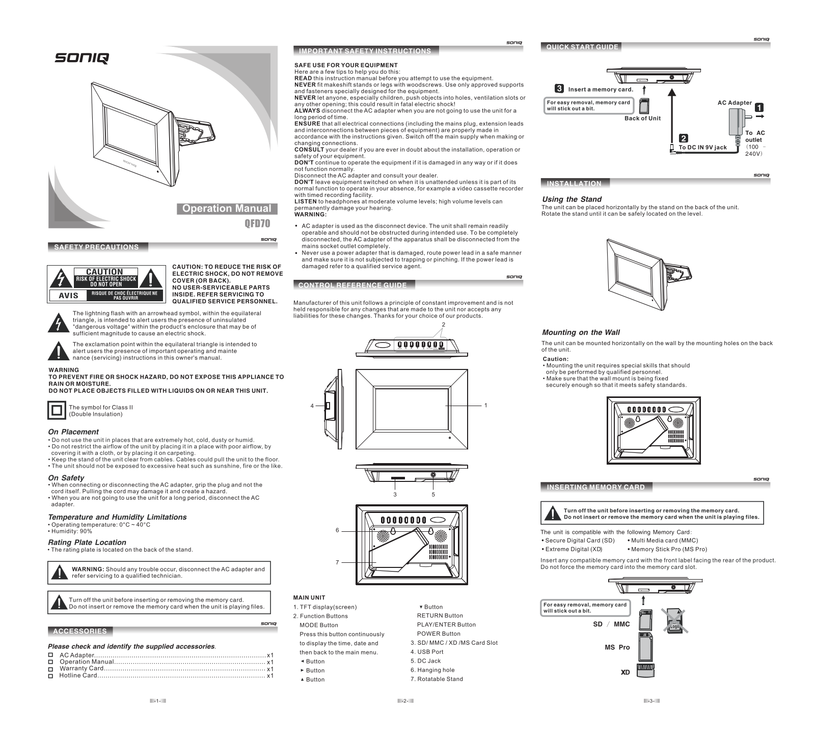 SONIQ QFD70 Instruction