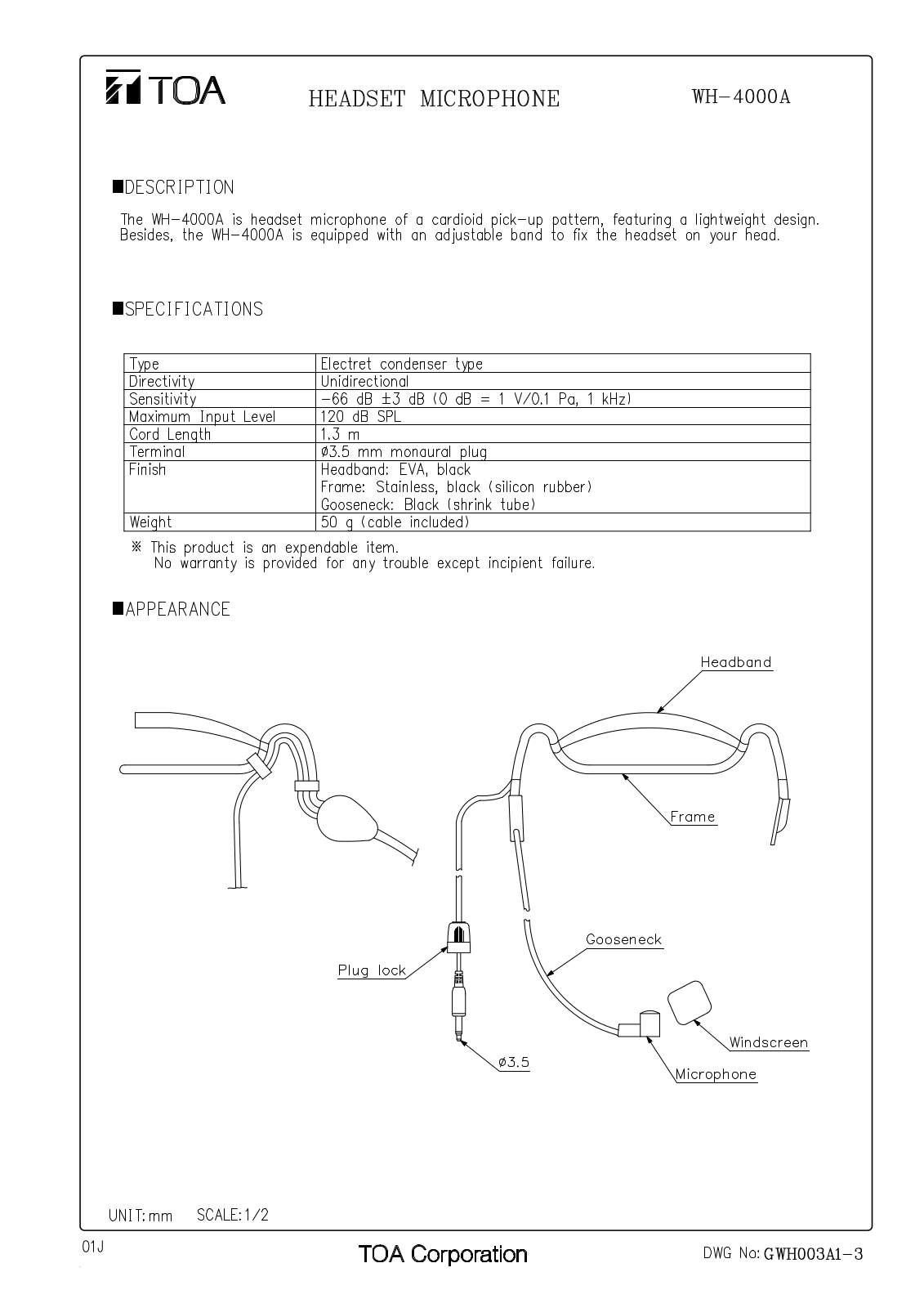 TOA WH-4000A User Manual