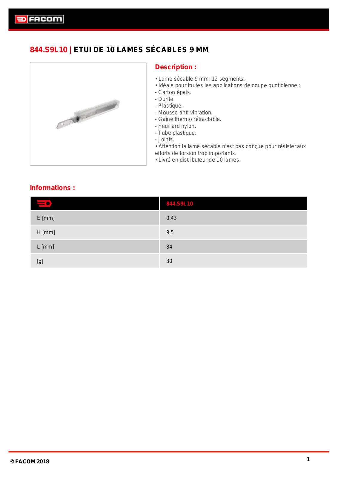 Facom 844.S9L10PB Specification - ManualMachine.com
