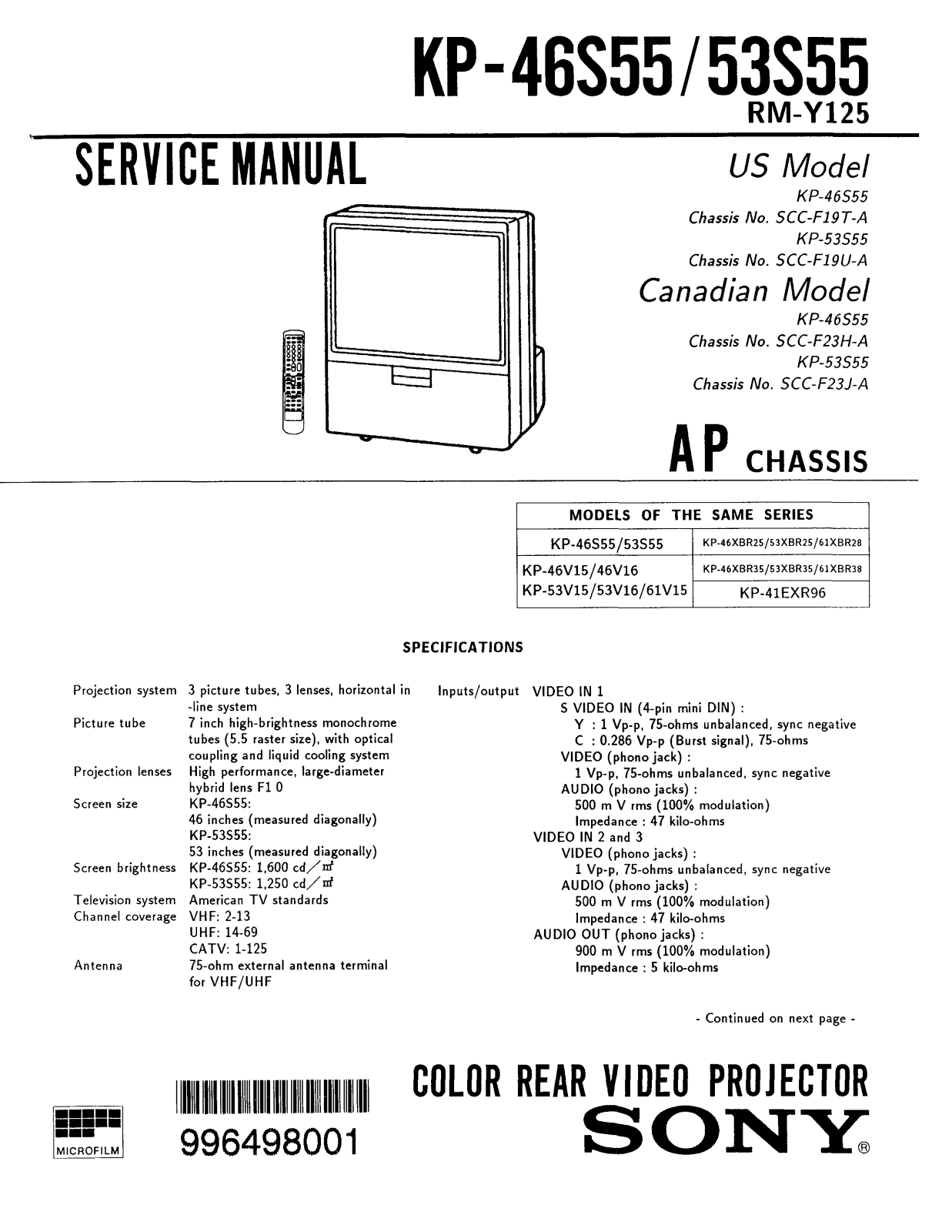 Sony kp46s55, kp53s55 schematic