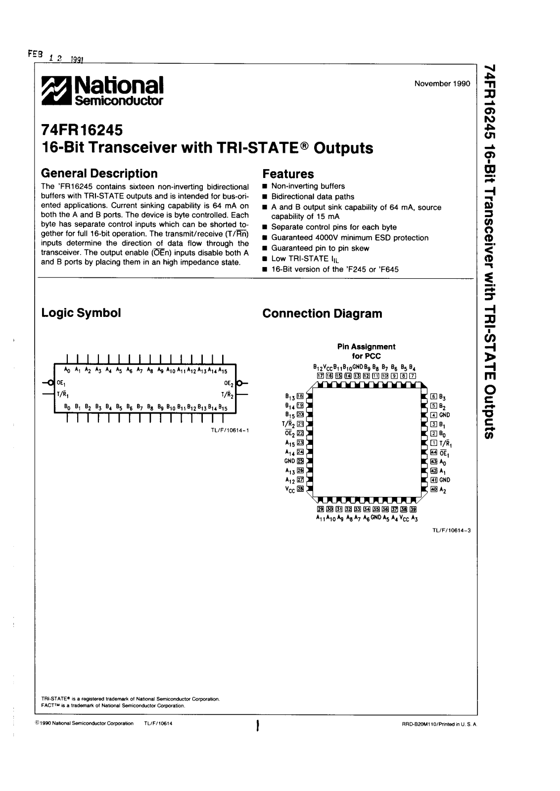 NSC 74FR16245QCX, 74FR16245QCQR Datasheet