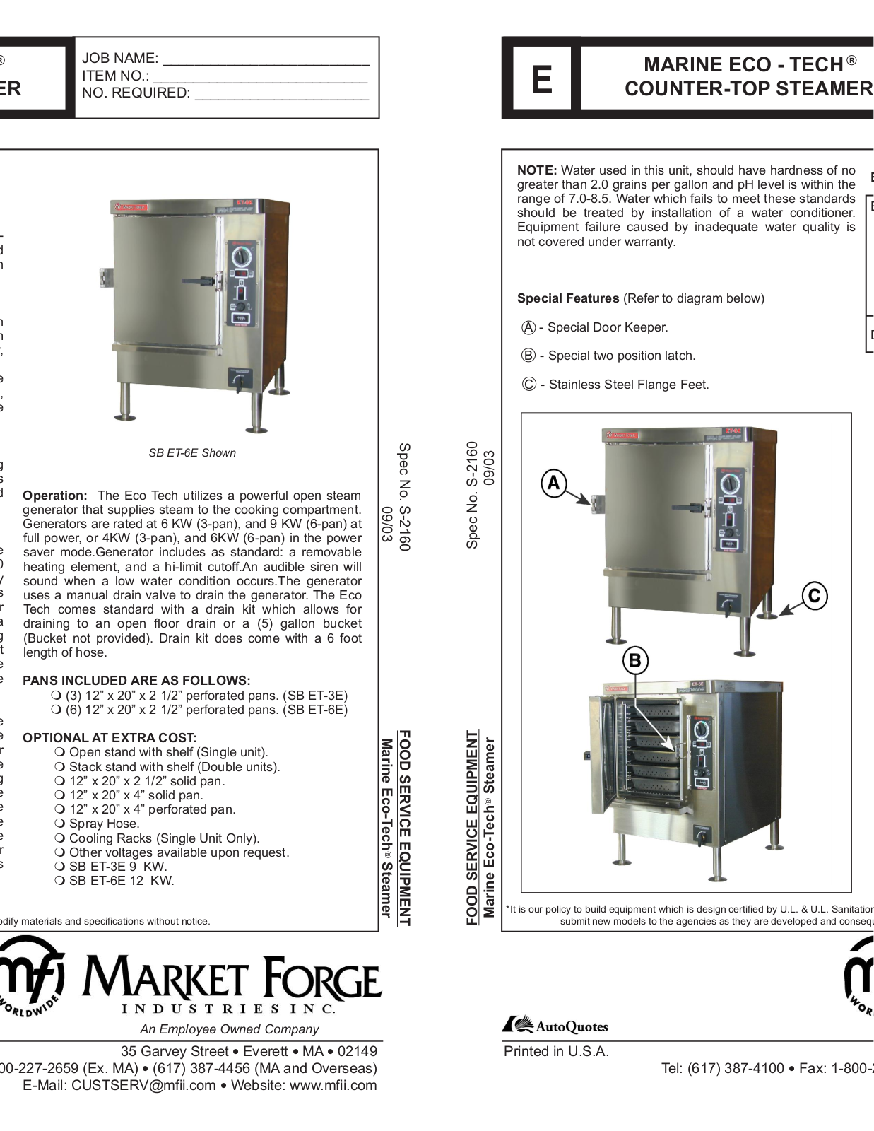 Market Forge SB-ET-6E User Manual