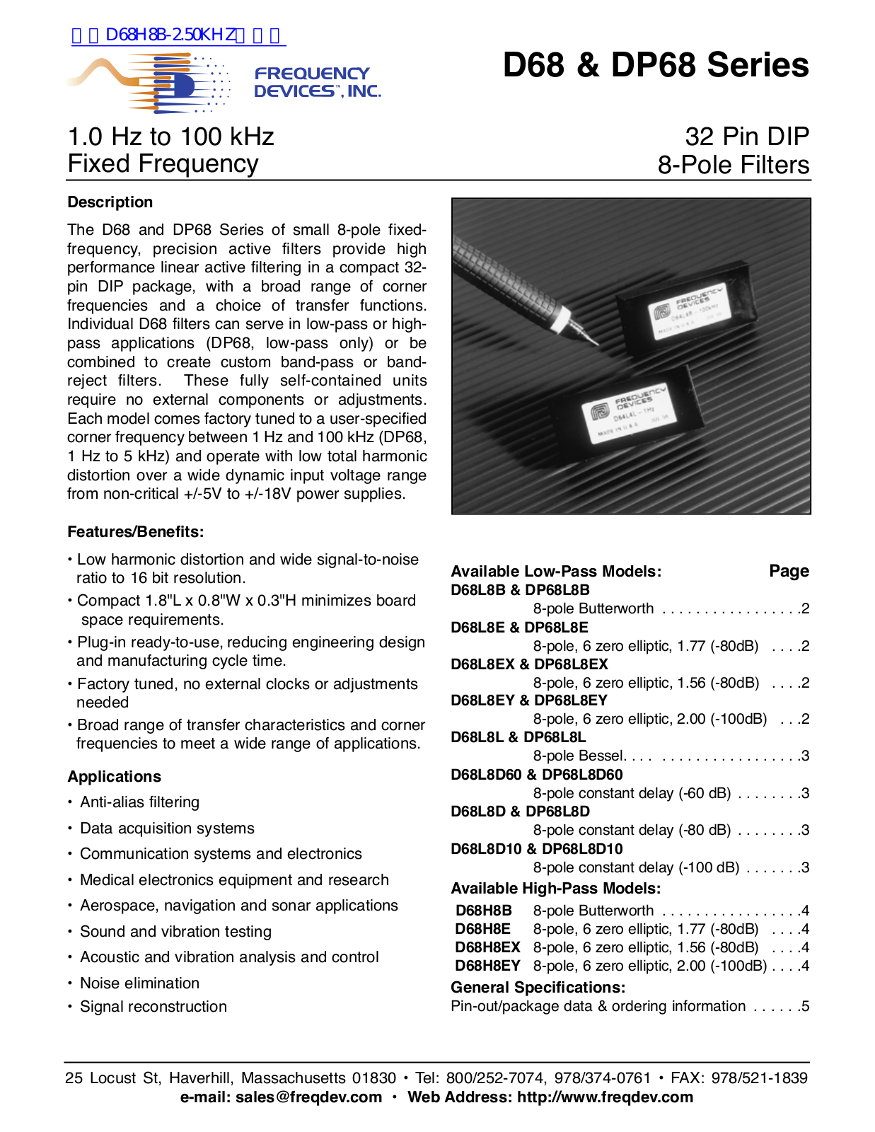 Frequency Devices D68L8B, DP68L8B, D68L8E, DP68L8E, D68L8EX User Guide