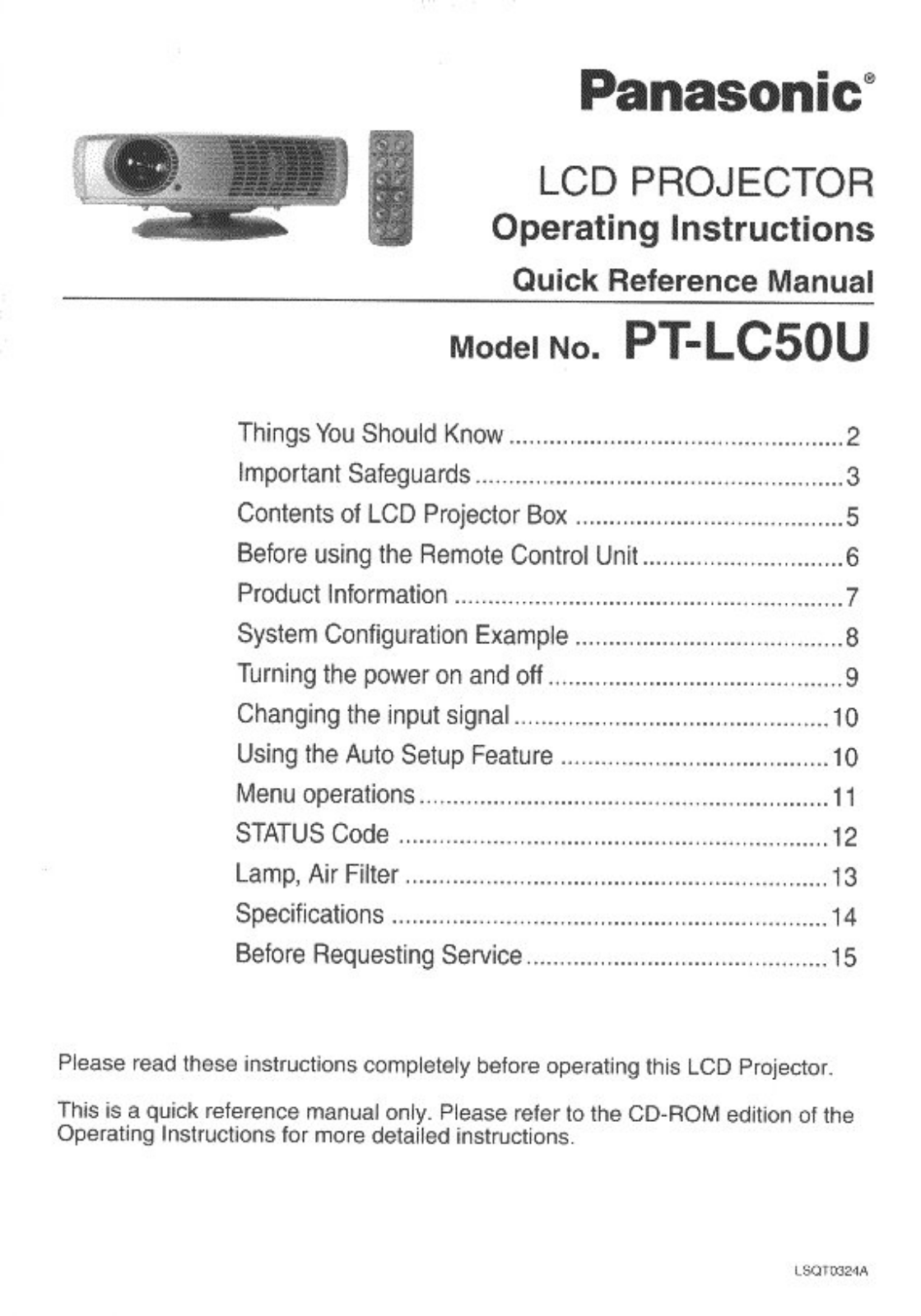 Panasonic PT-LC50 User Manual