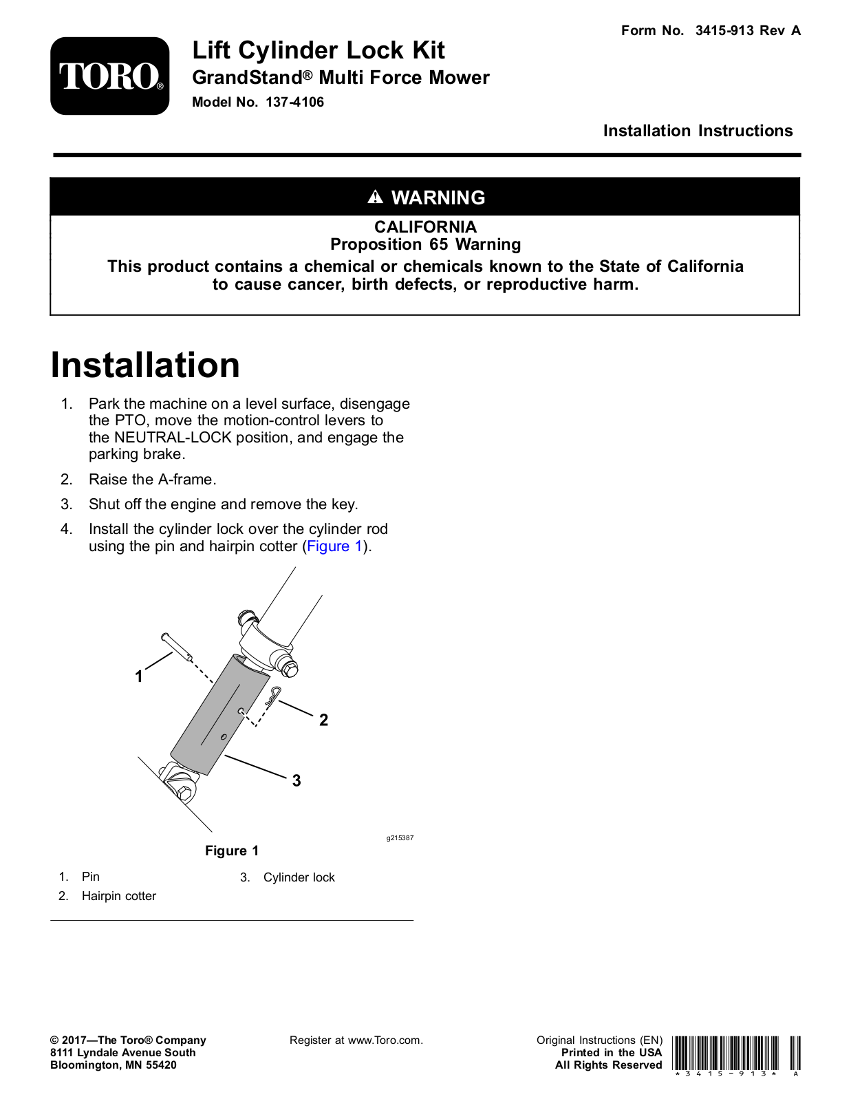 Toro 137-4106 Installation Instructions