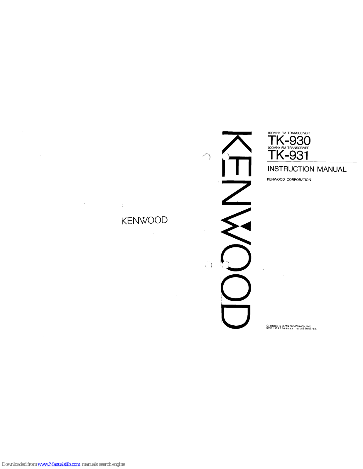 Kenwood TK-930, TK-931 Instruction Manual