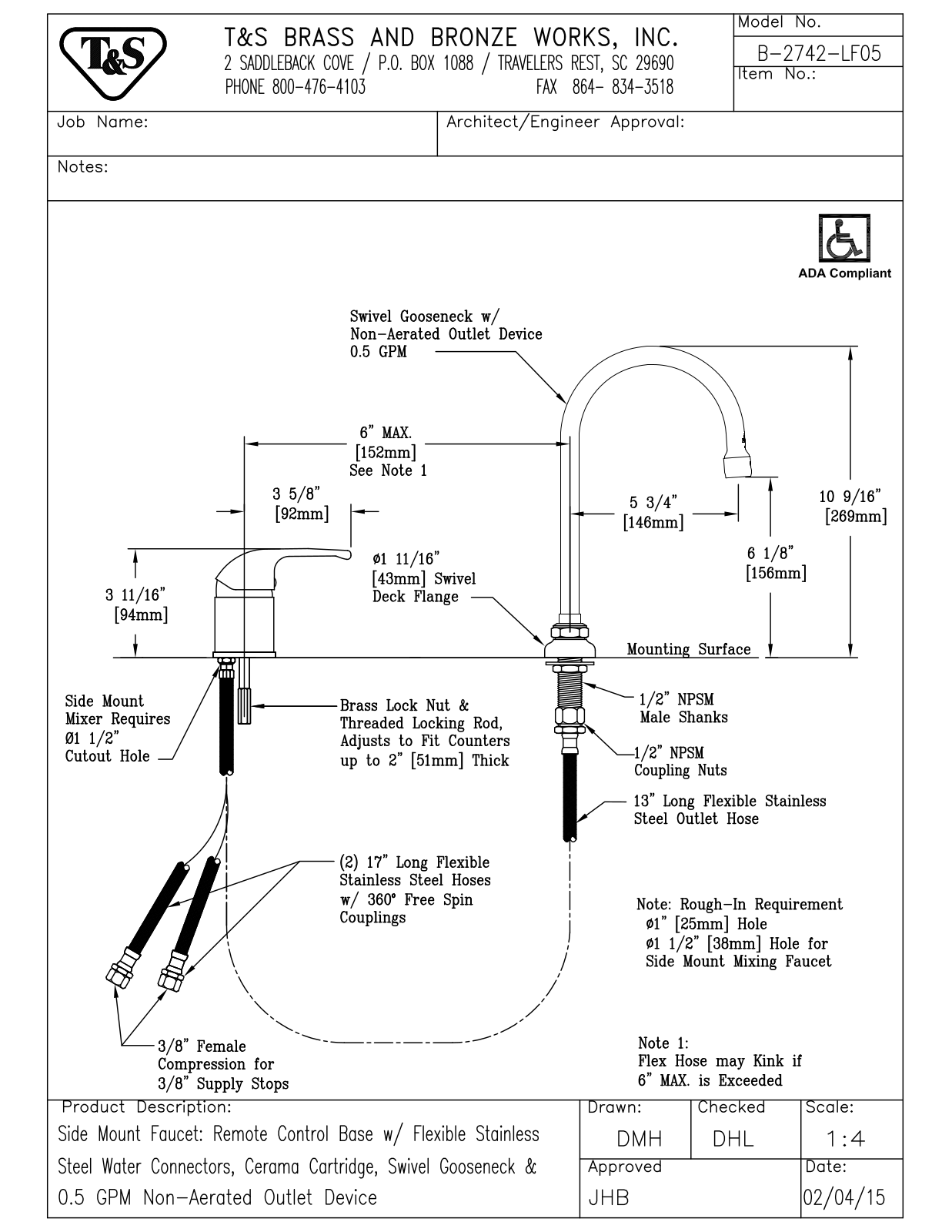 T&S Brass Manuals B-2742-LF05 User Manual