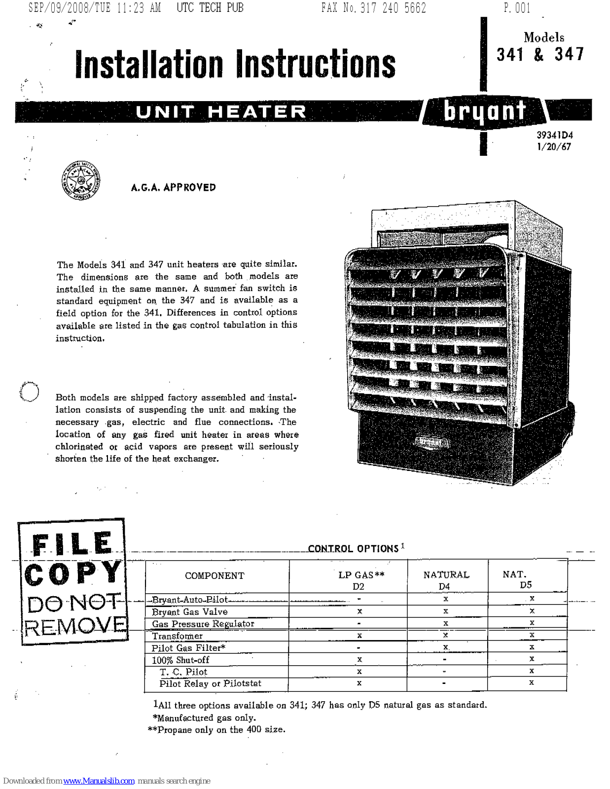 Bryant 341, 347 Installation Instructions Manual