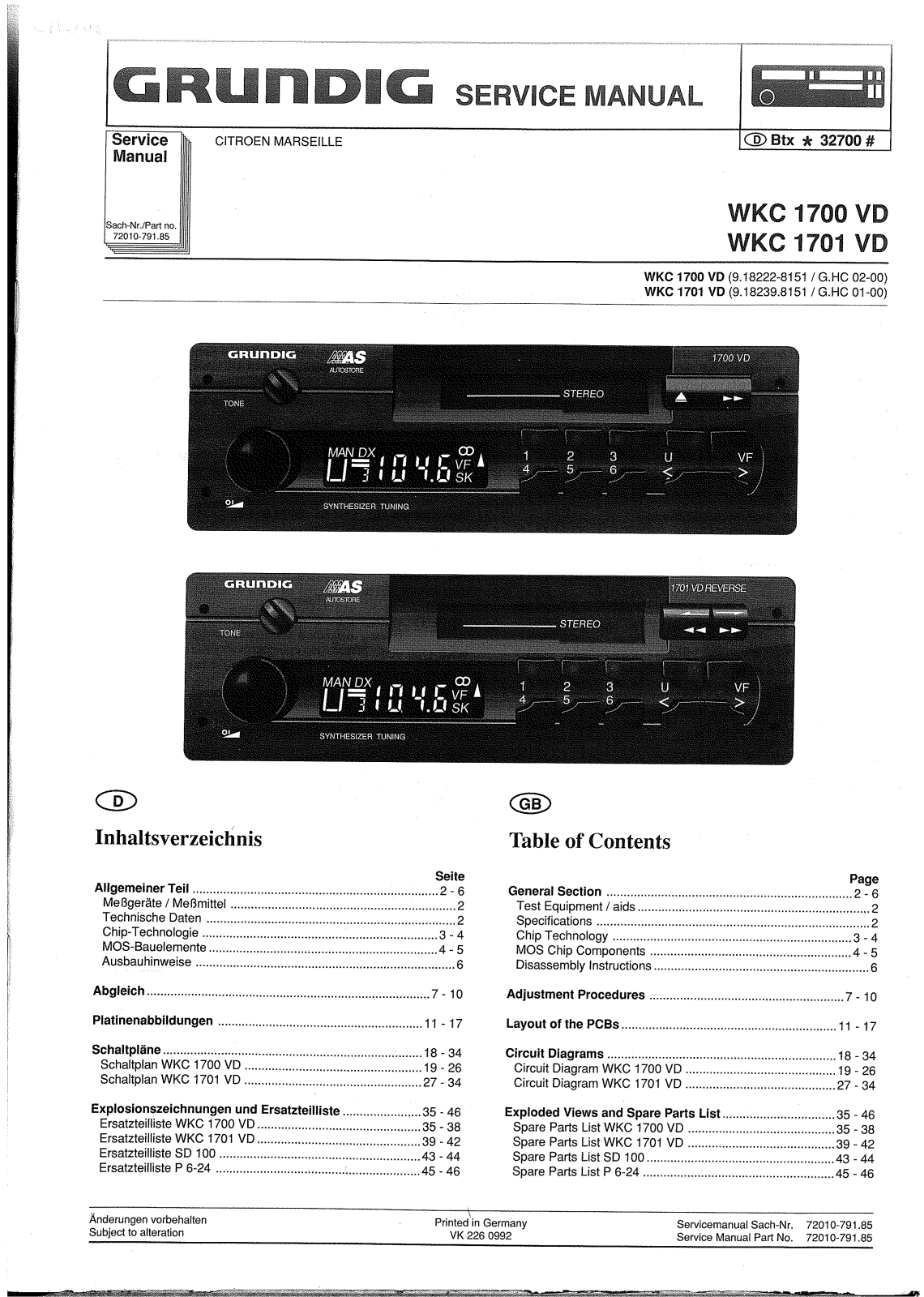 Grundig WKC-1701-VD, WKC-1700-VD Service Manual