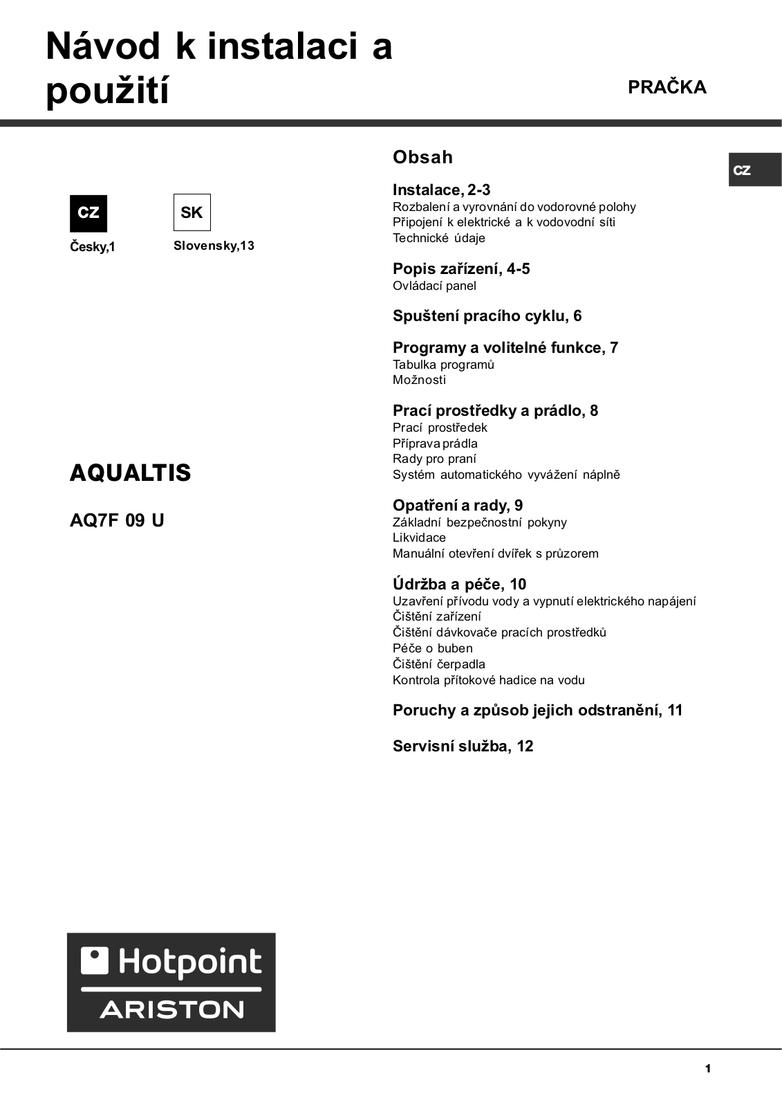 Hotpoint-Ariston AQ7F09U User Manual