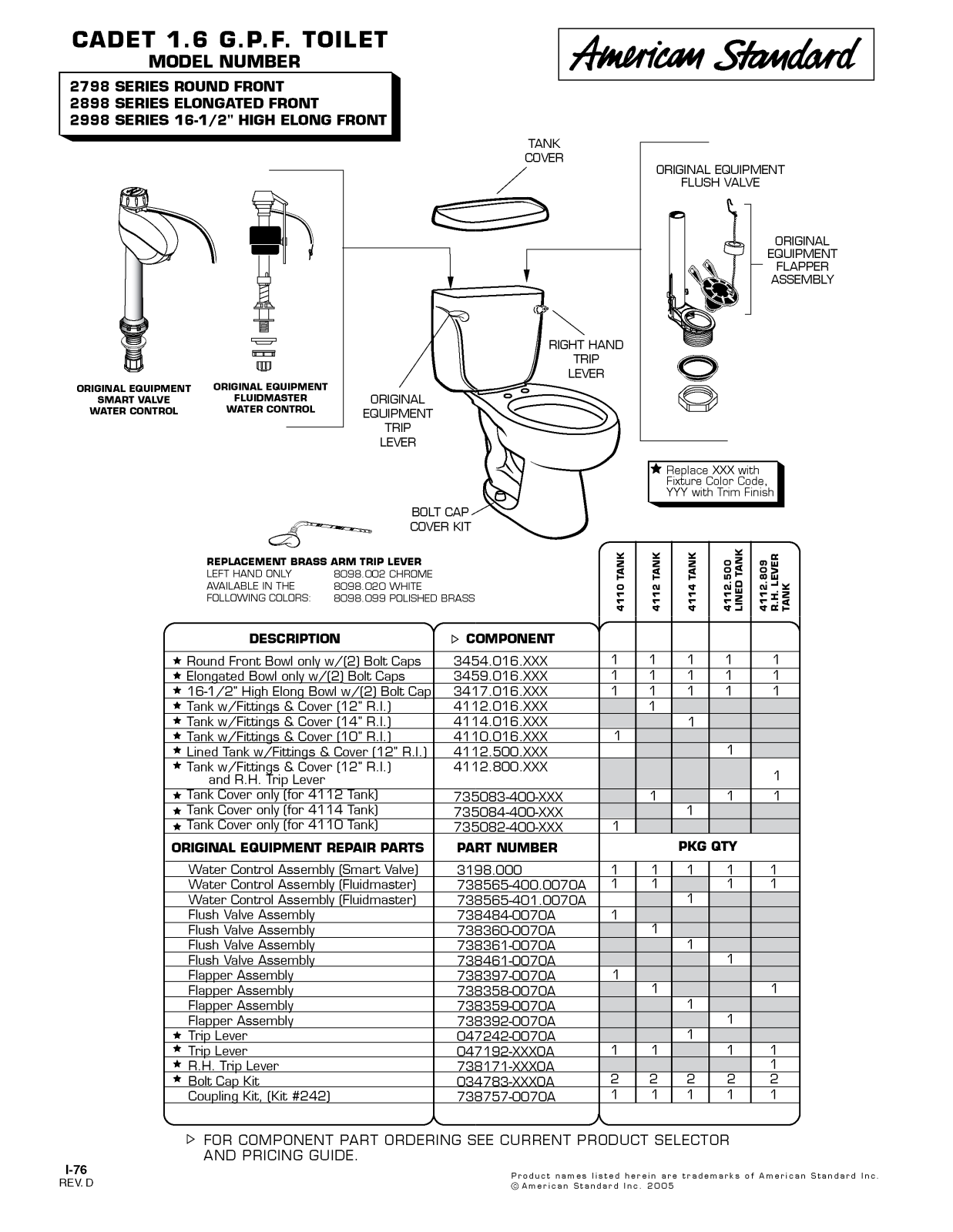 American Standard 2998, 2898 User Manual