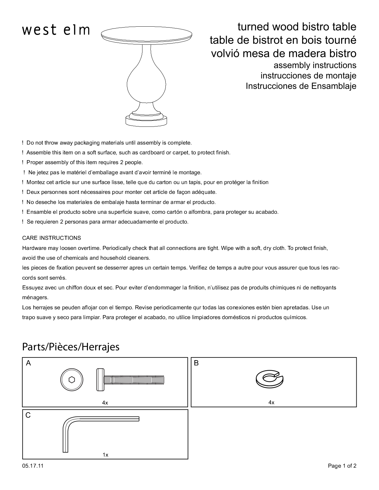 West Elm Turned Pedestal Bistro Table Assembly Instruction