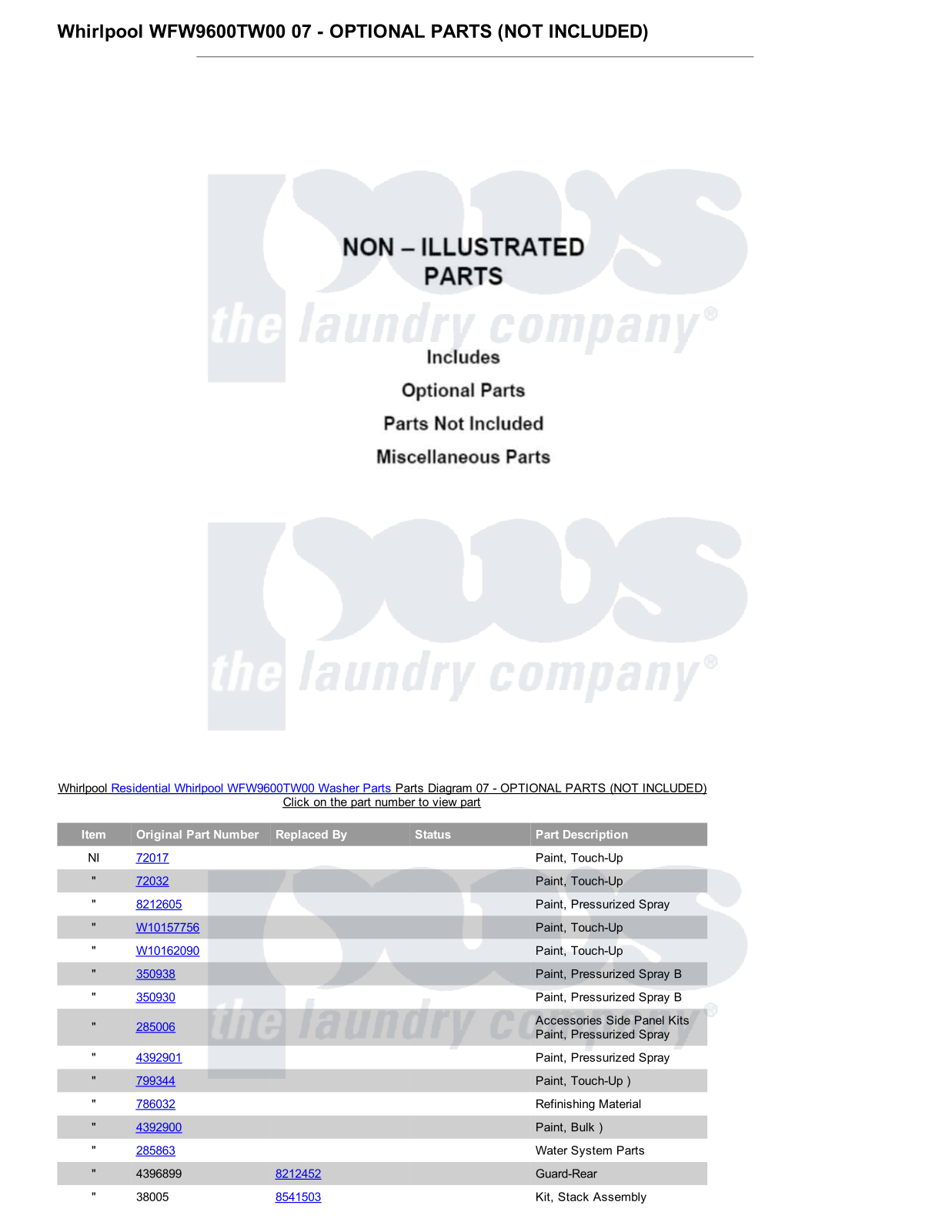 Whirlpool WFW9600TW00 Parts Diagram