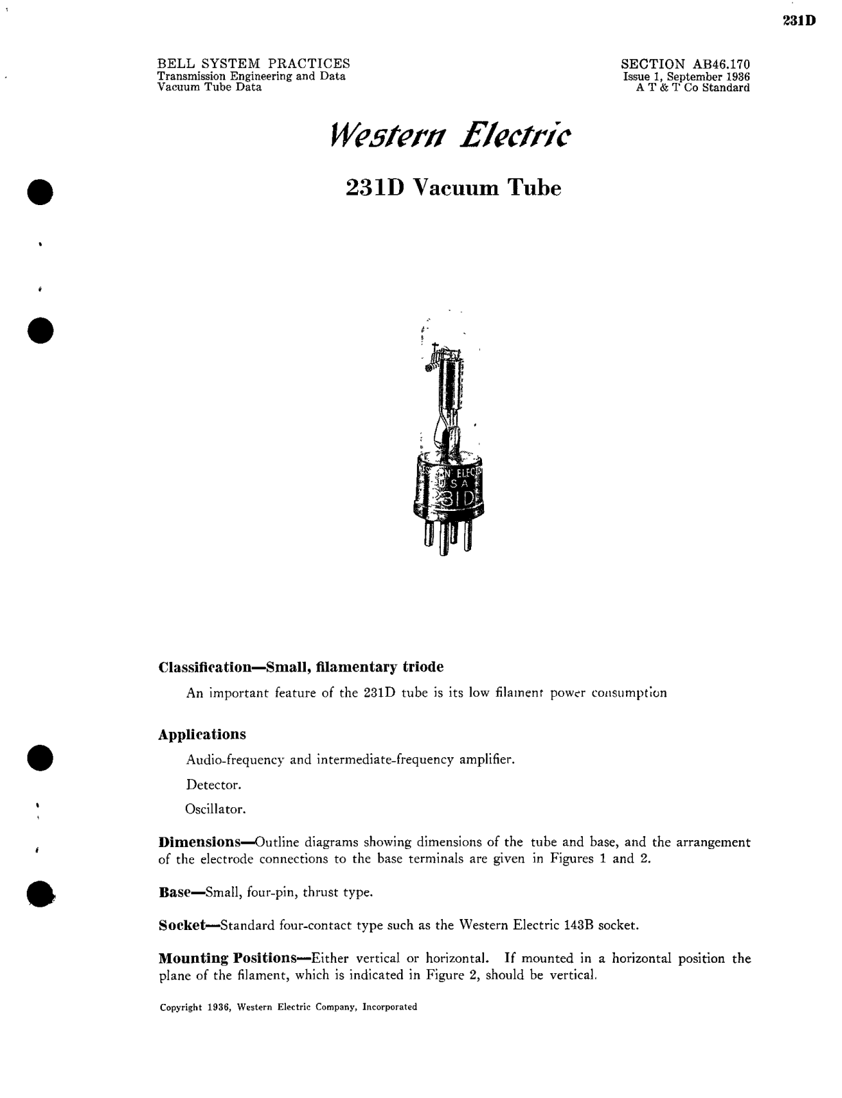 Western Electric 231-D Brochure