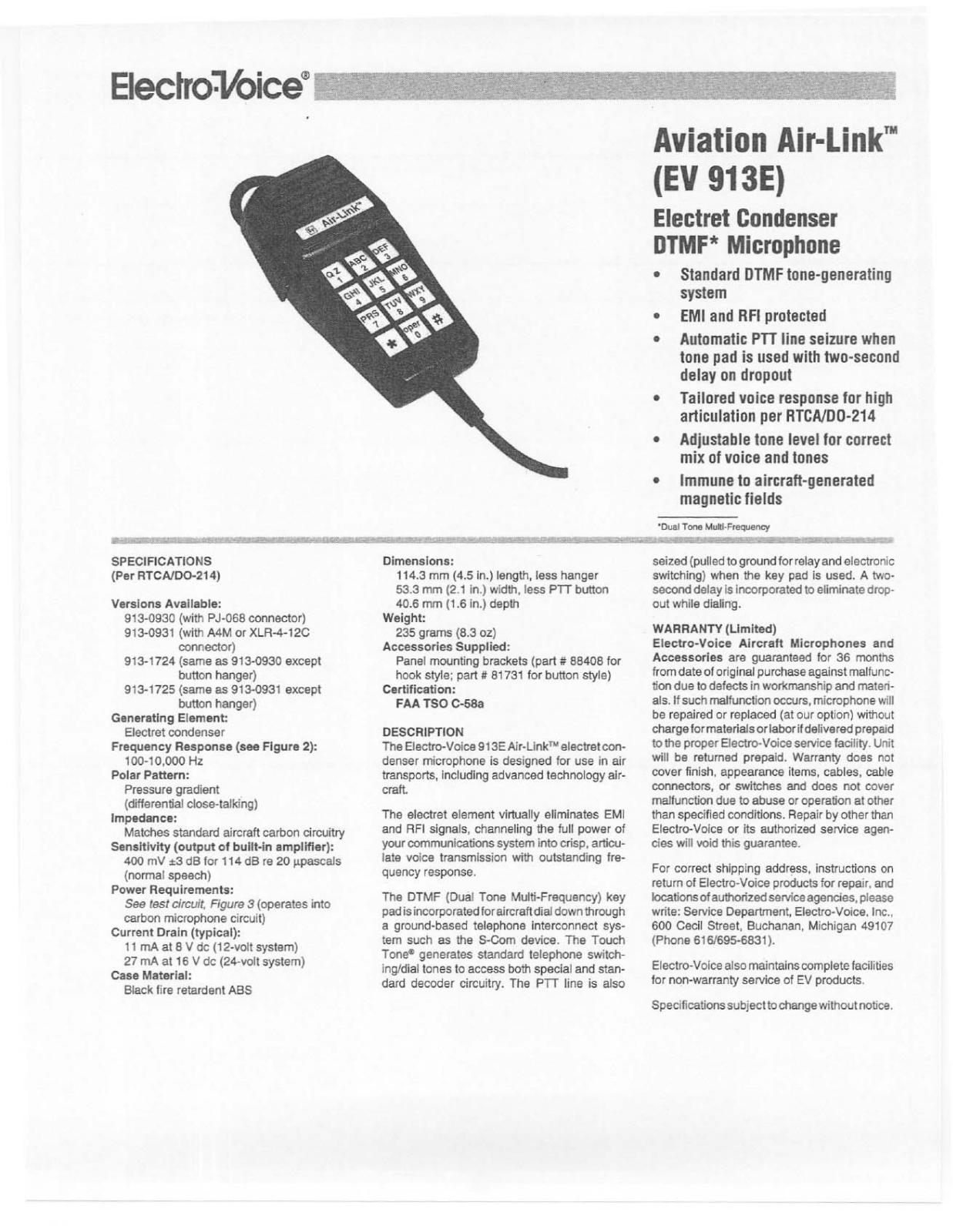 Electro-voice EV913E DATASHEET